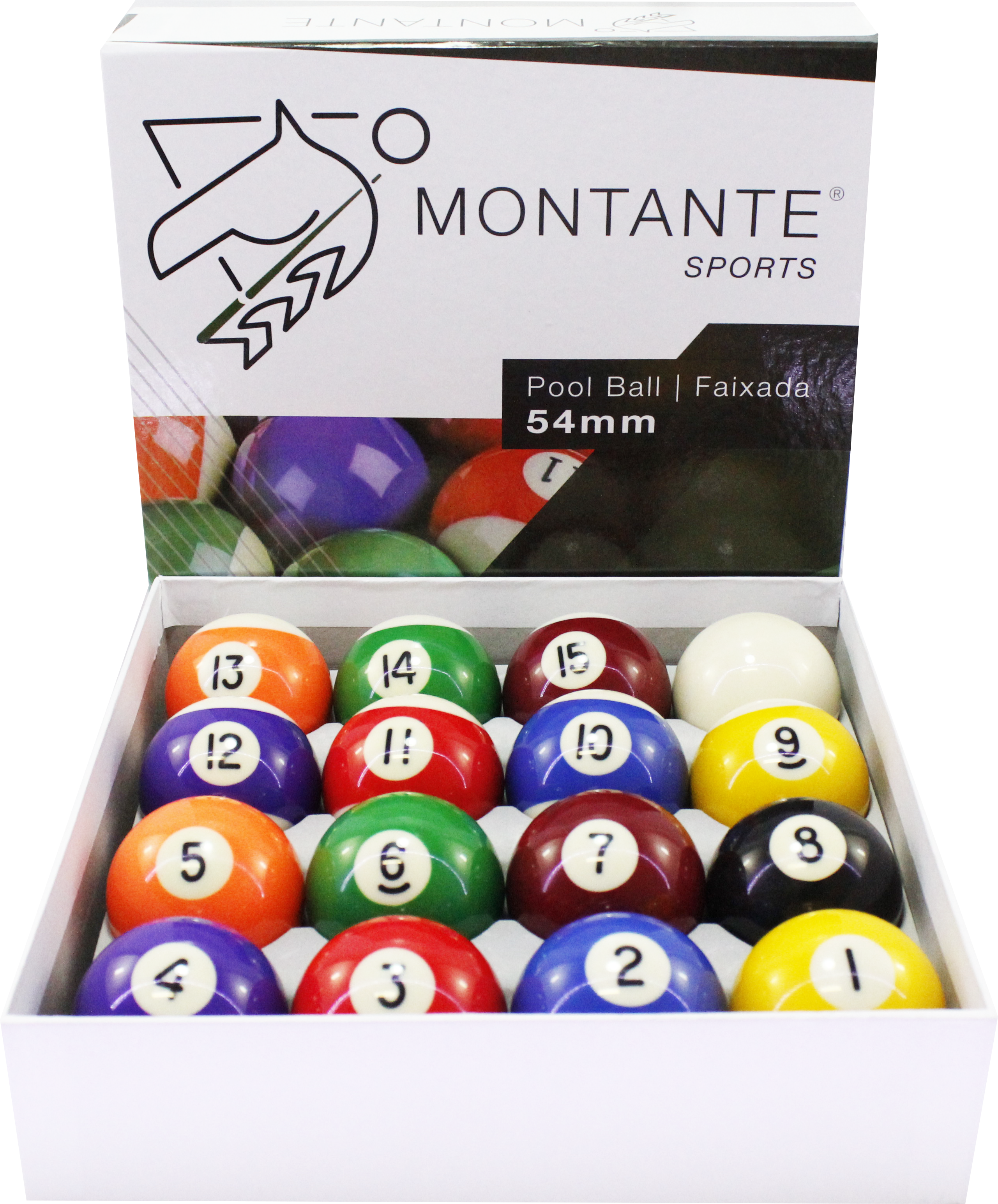 Bolas Numeradas 54mm Faixadas Montante Sports Para Sinuca Bilhar